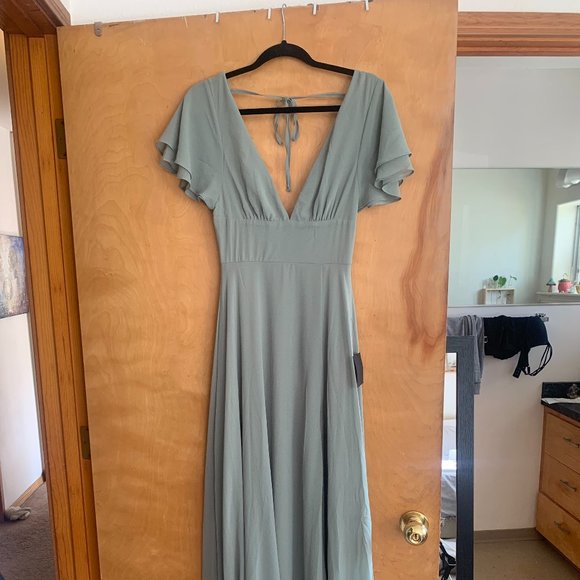 Sage Brush Flutter Sleeve Maxi Dress Xs 